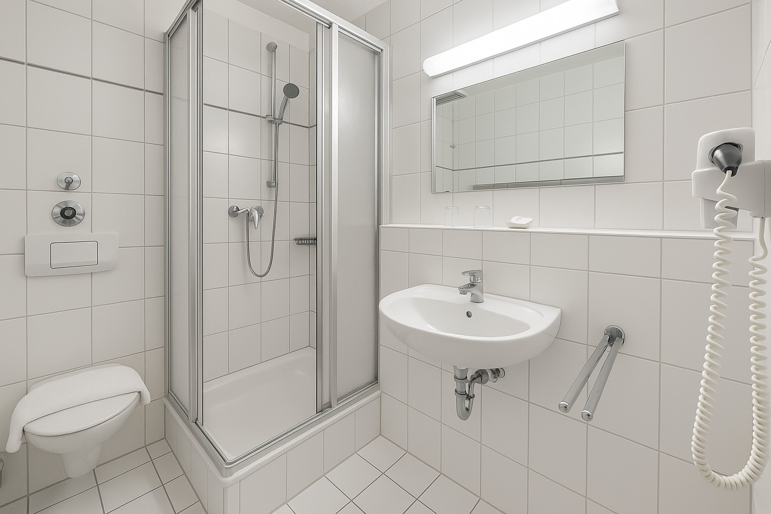 Bad mit Dusche im A8 Hotel