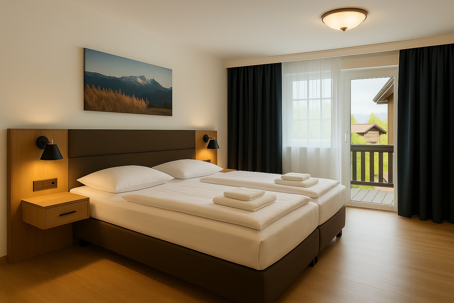 Modernes Doppelzimmer im A8 Hotel mit Balkon